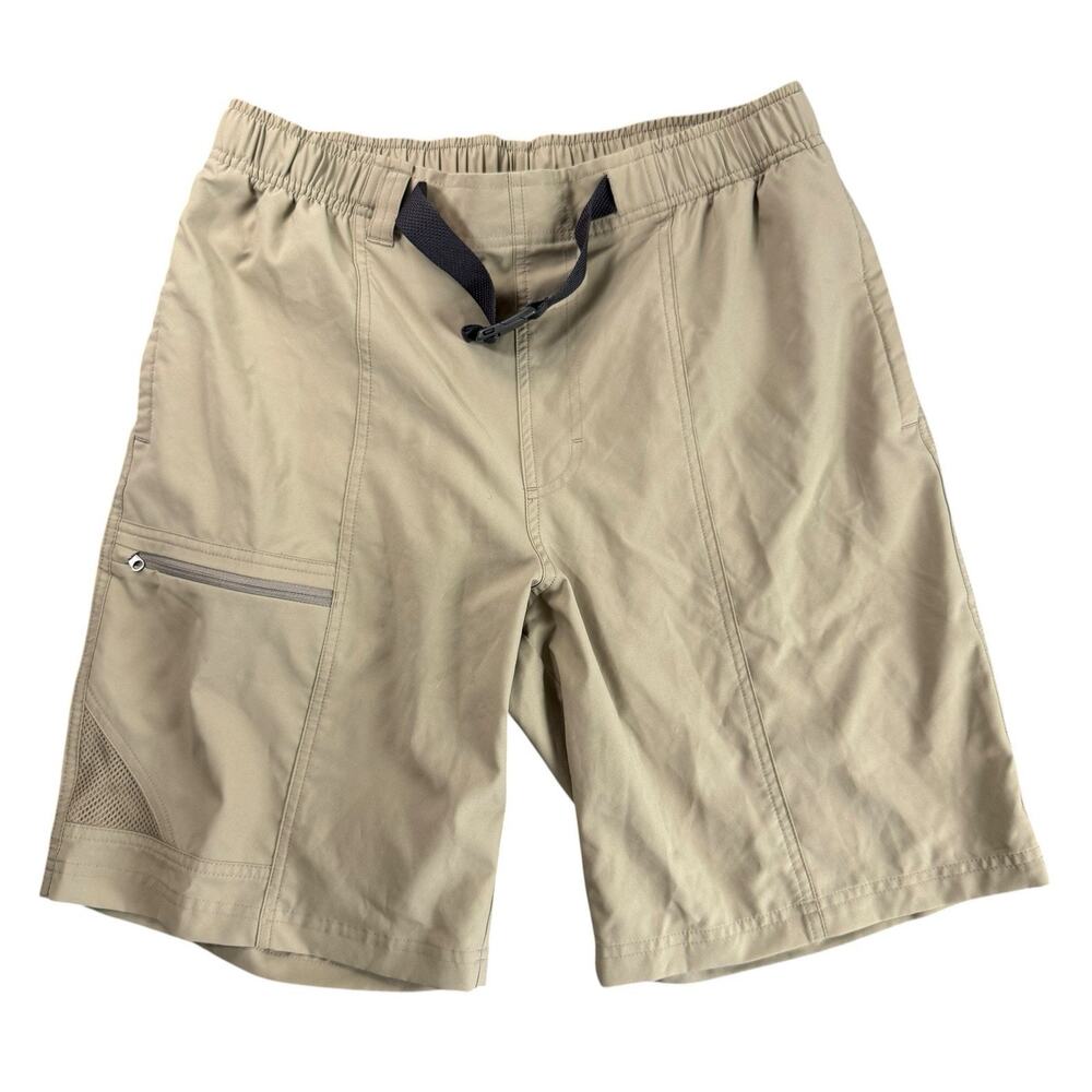Columbia Belted Cargo Zip Shorts Men M Khaki Omni-Shade UPF 40 Outdoor Hiking
